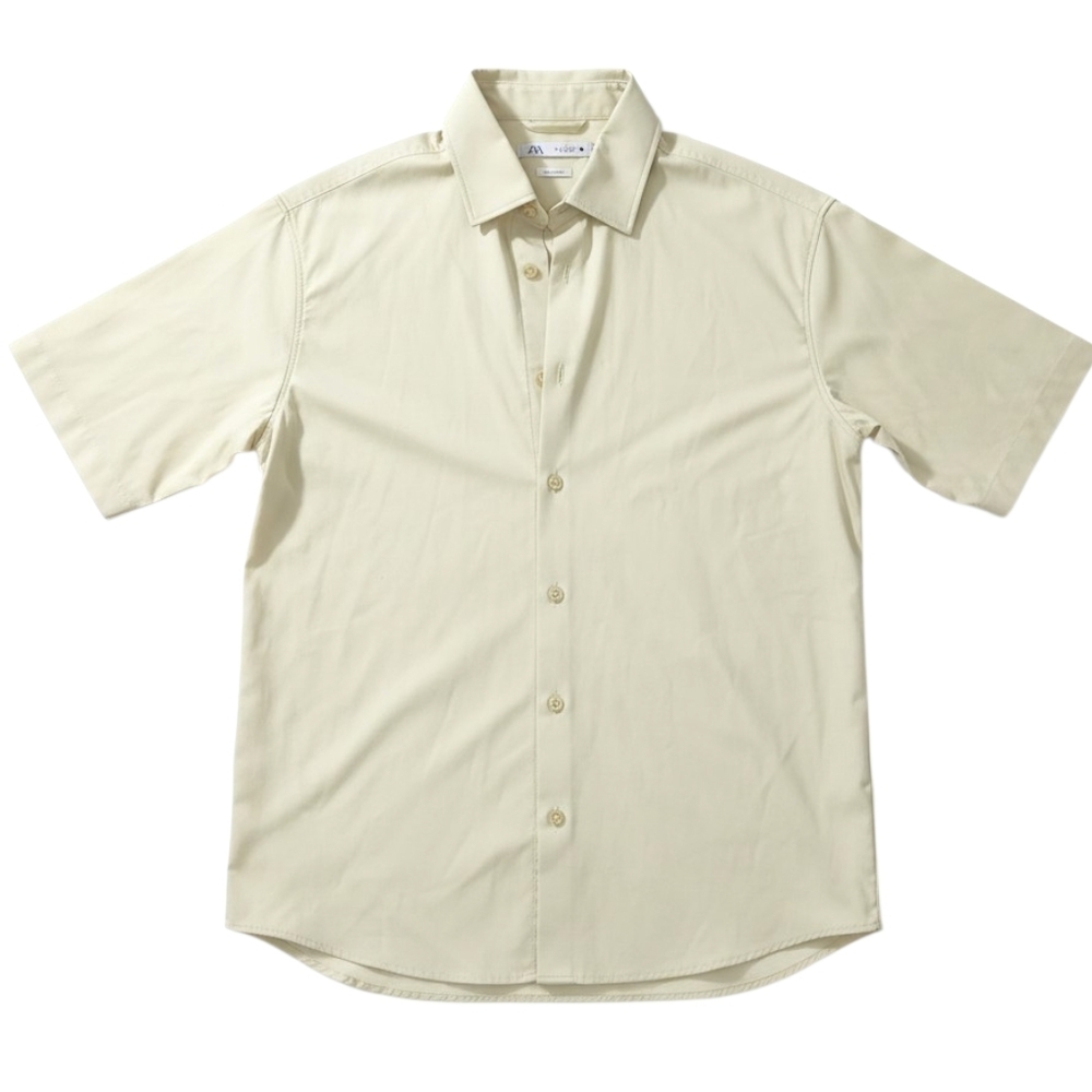 Men's Cream Faux Leather Short Sleeve Shirt